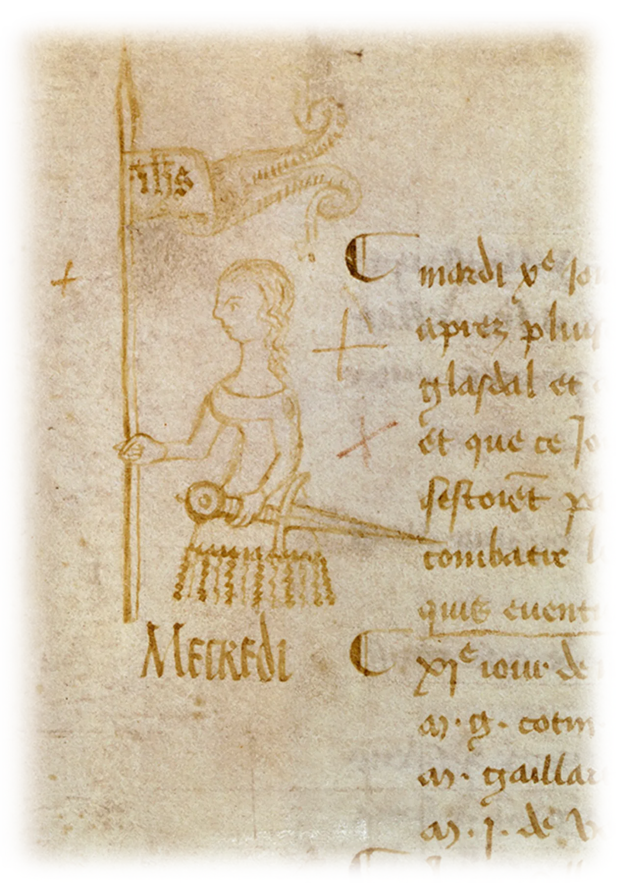 The only contemporary depiction of Joan of Arc, a doodle by Clement de Fauquembergue in the register of the Parlement of Paris, 10 May 1429