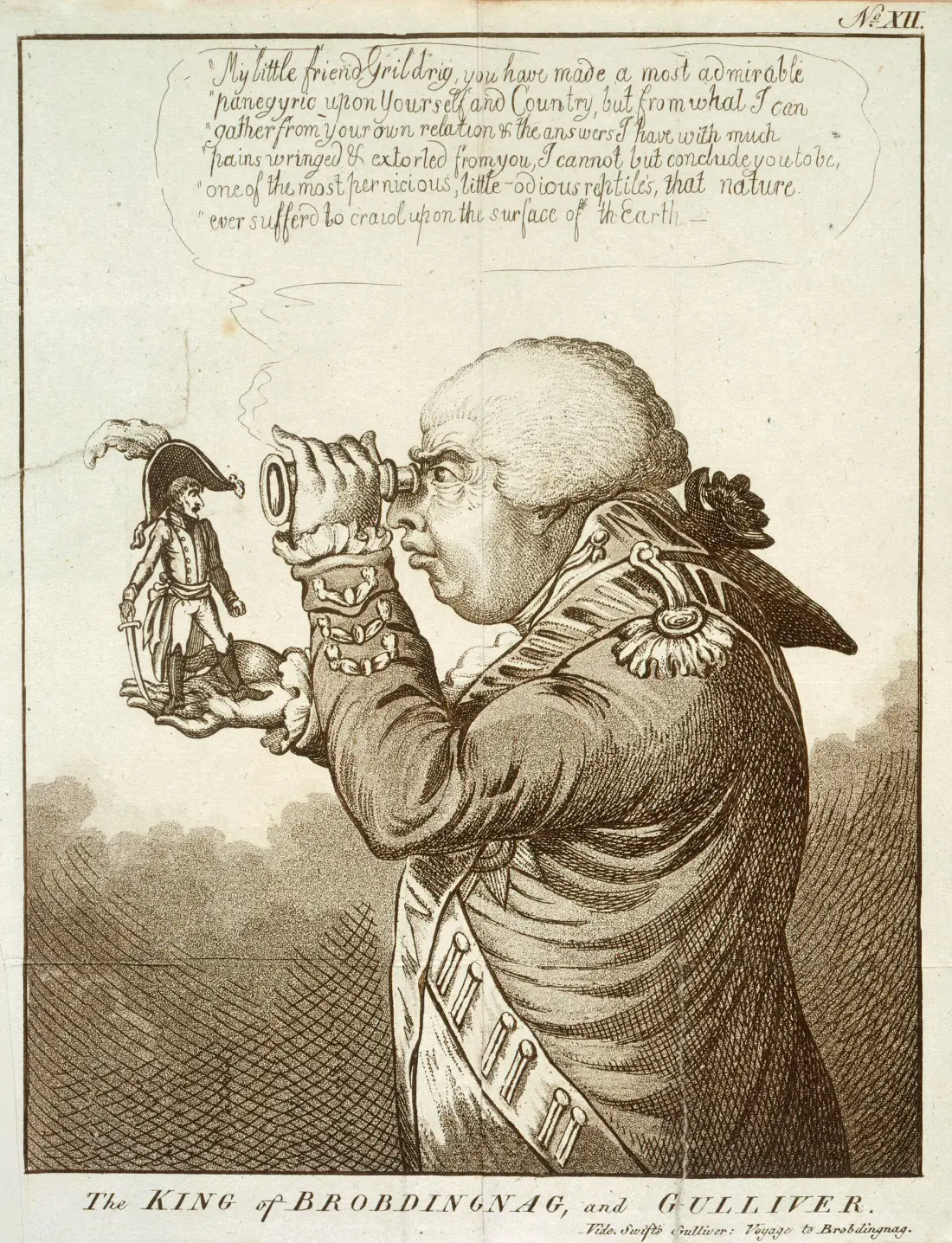James Gillray, The King of Brobdingnag and Gulliver, 1803, the caricature that helped invent 'Little Boney'